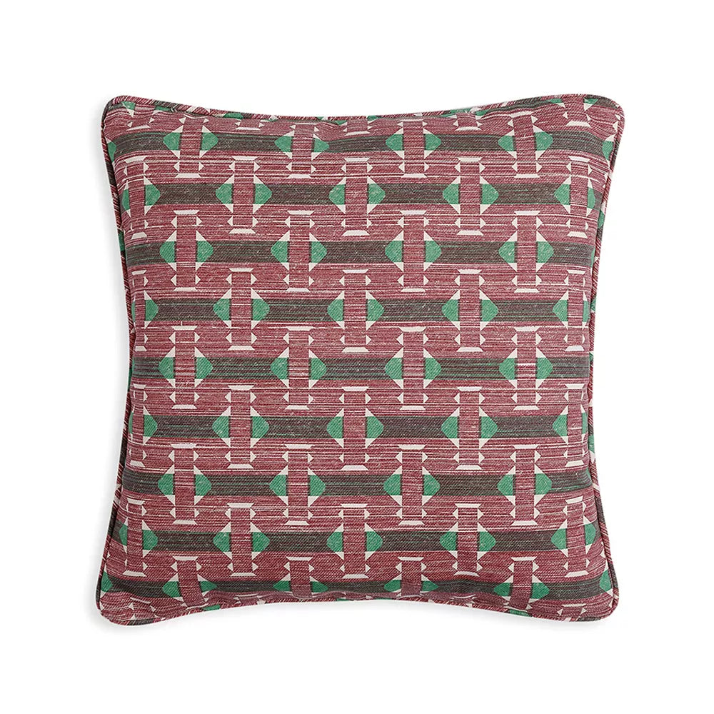 Small Square Cushion in Red Sicily Indoor-Outdoor, 17 x 17