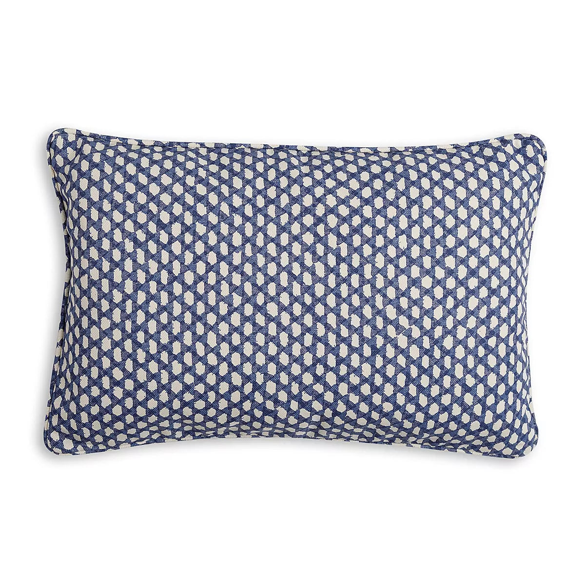 Large Oblong Cushion in Blue Wicker Indoor-Outdoor, 21 x 14