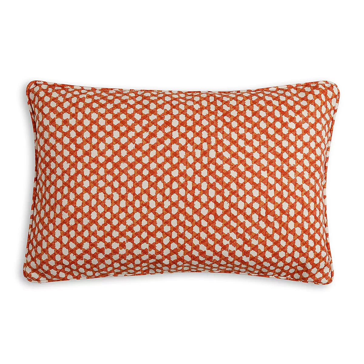 Small Oblong Cushion in Orange Wicker Indoor-Outdoor, 17 x 14