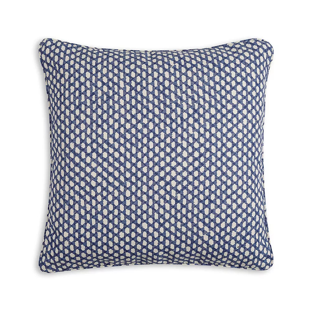 Small Square Cushion in Blue Wicker Indoor-Outdoor, 17 x 17