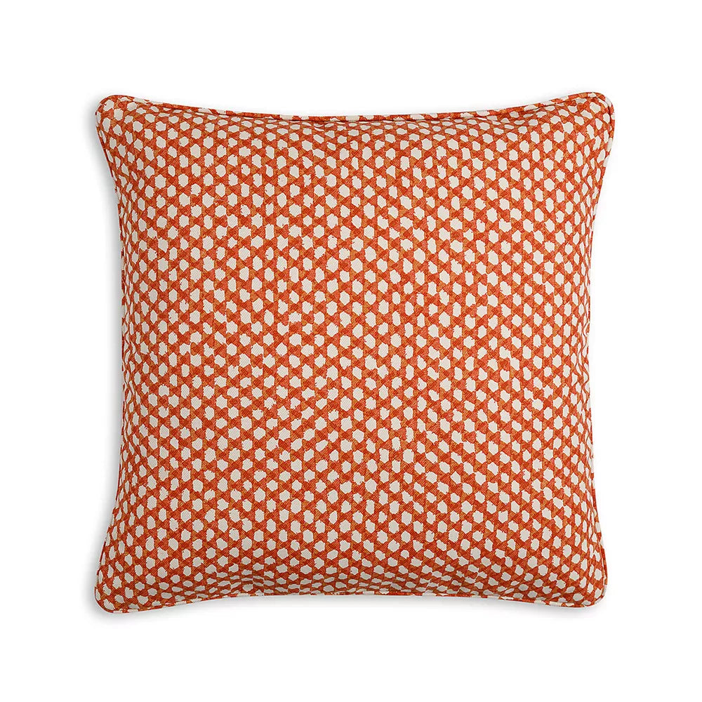 Large Square Cushion in Orange Wicker Indoor-Outdoor, 21 x 21