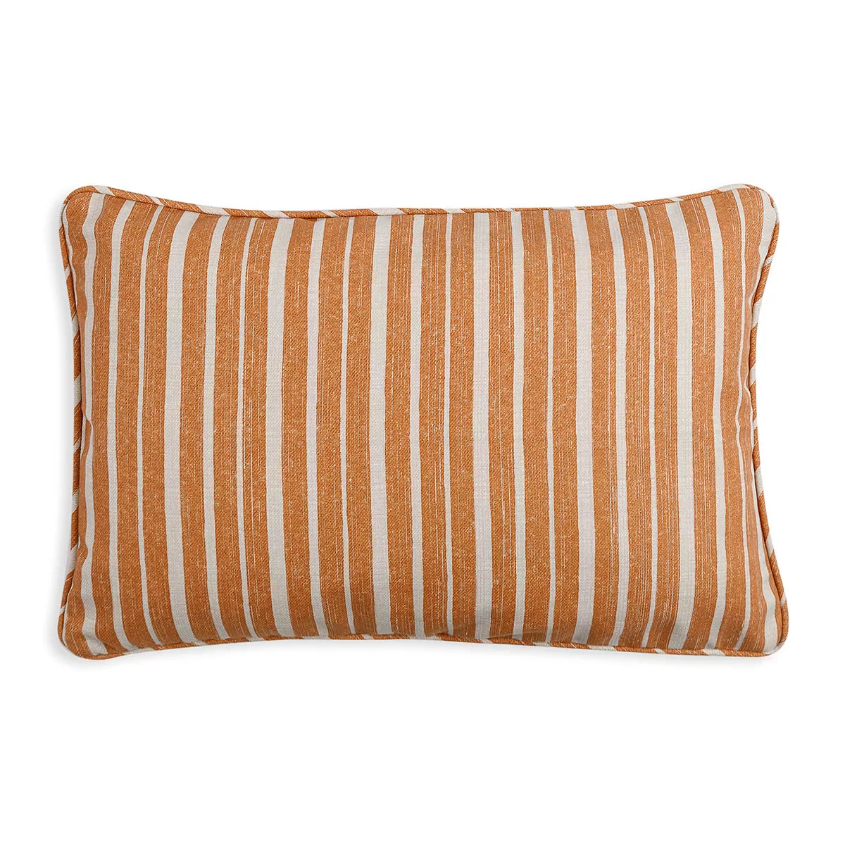 Large Oblong Cushion in Orange York Stripe Indoor-Outdoor, 21 x 14