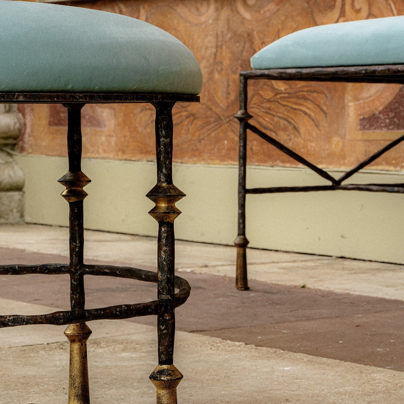 Stanley Round Stool - Old Rust and Gold with Seat Pad