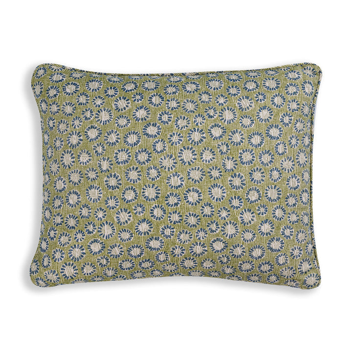 Small Oblong Cushion in Green and Blue Coral, 14 x 17 Inches