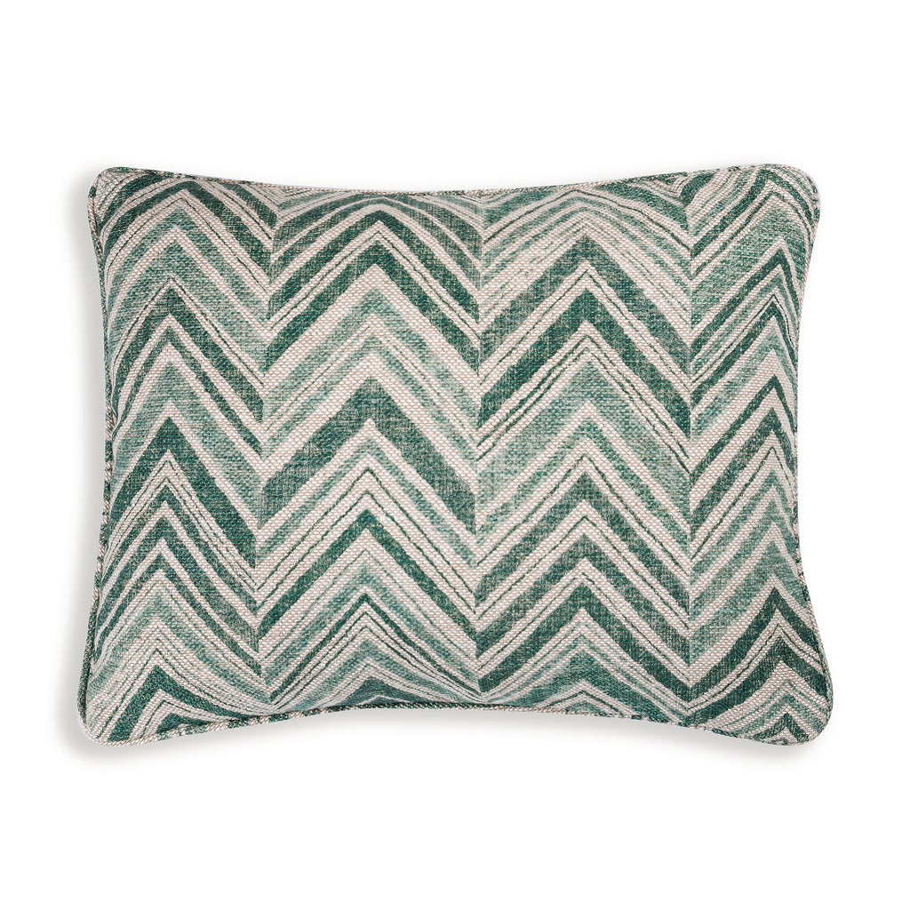 Small Oblong Cushion in Green Flame Stitch, 14 x 17 Inches