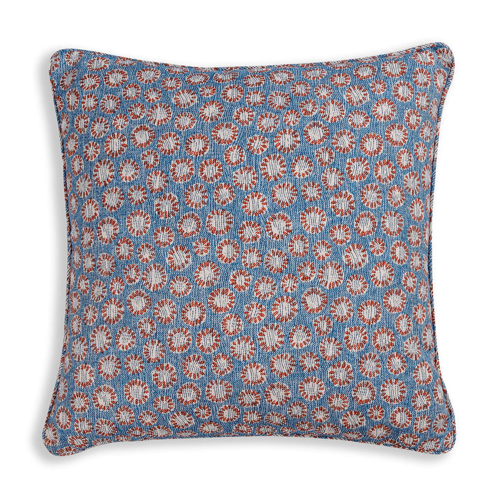 Small Square Cushion in Blue and Red Coral, 17 x 17 Inches