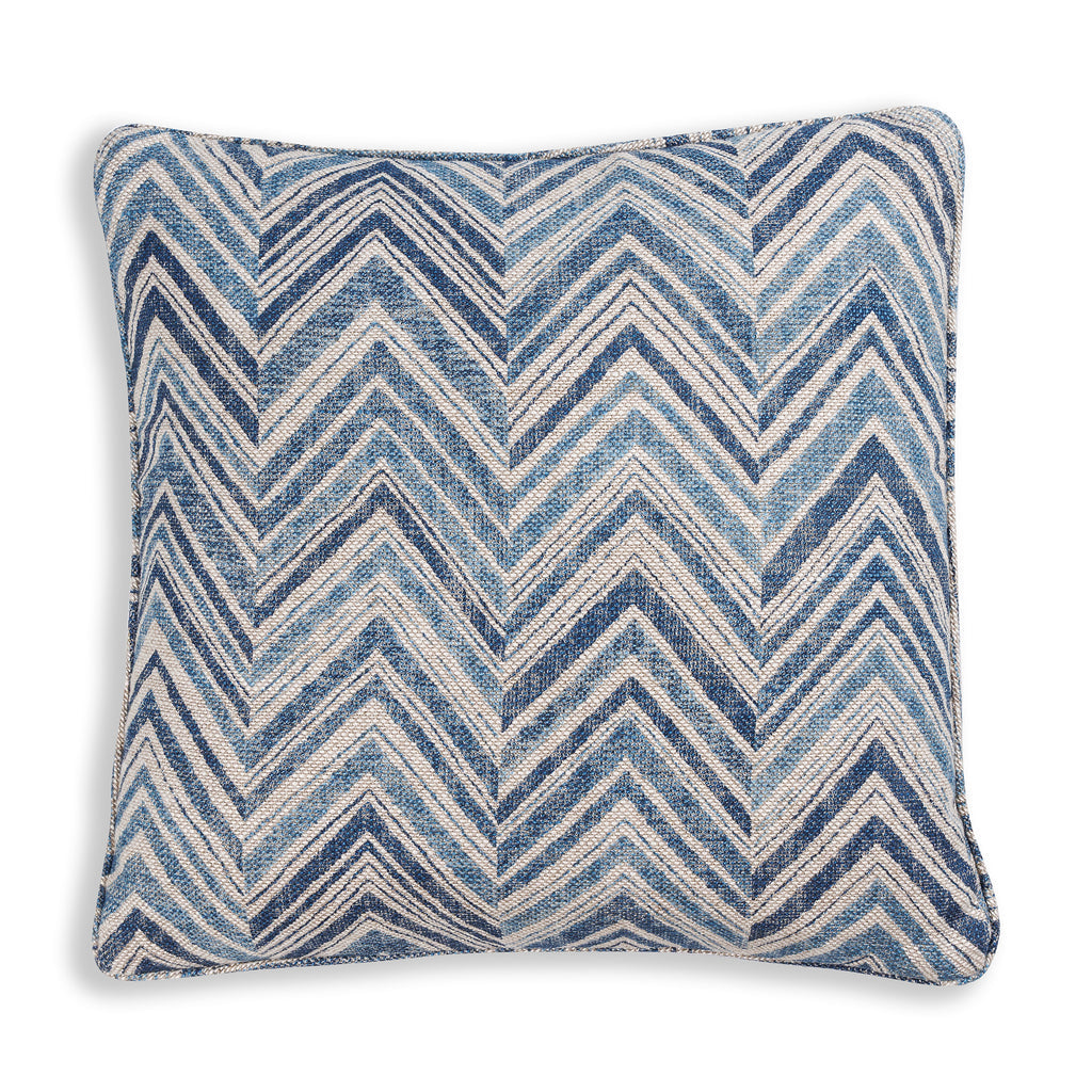 Small Square Cushion in Blue Flame Stitch, 17 x 17 Inches