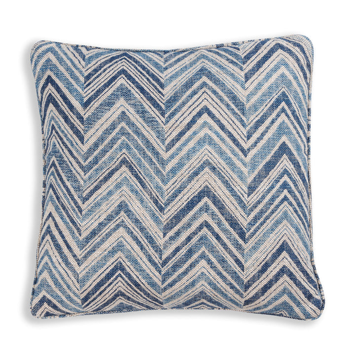 Small Square Cushion in Blue Flame Stitch, 17 x 17 Inches