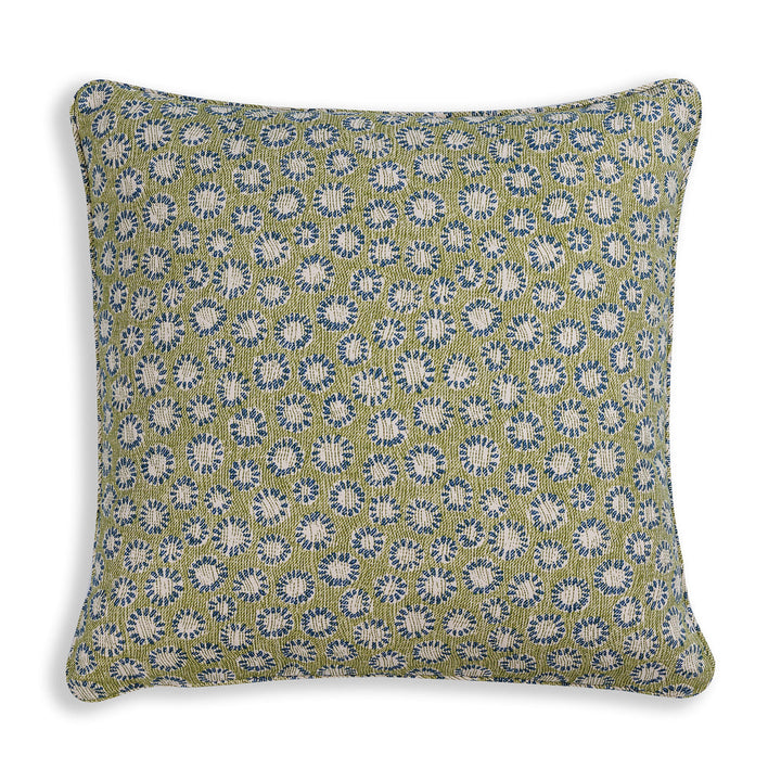 Small Square Cushion in Green and Blue Coral, 17 x 17 Inches