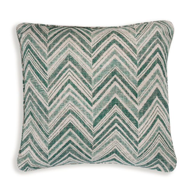 Small Square Cushion in Green Flame Stitch, 17 x 17 Inches