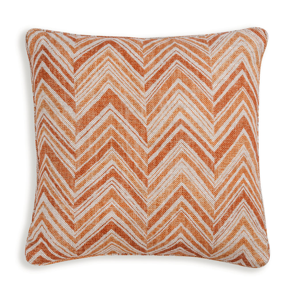 Small Square Cushion in Orange Flame Stitch, 17 x 17 Inches
