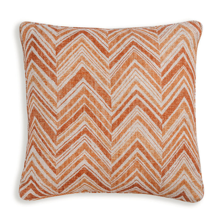 Small Square Cushion in Orange Flame Stitch, 17 x 17 Inches