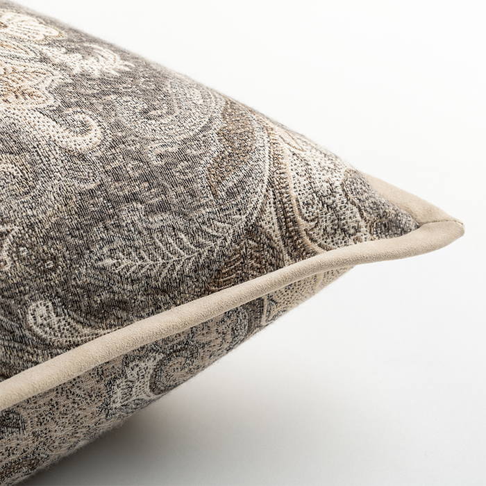 Elizabeth Paisley Cushion with Suede Trim - Cygnet