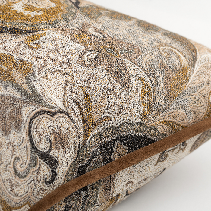 Elizabeth Paisley Cushion with Suede Trim - Partridge