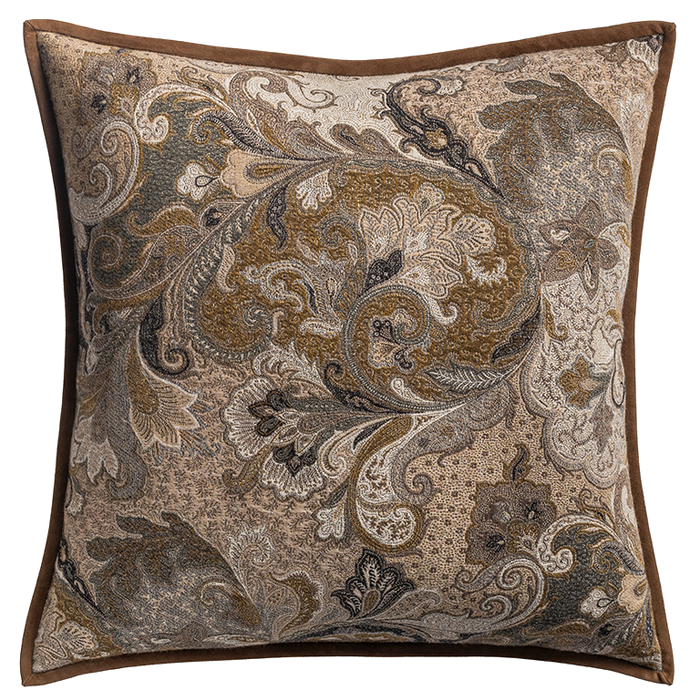 Elizabeth Paisley Cushion with Suede Trim - Partridge