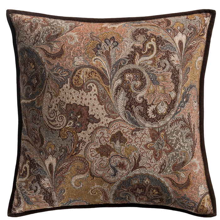 Elizabeth Paisley Cushion with Suede Trim - Pheasant