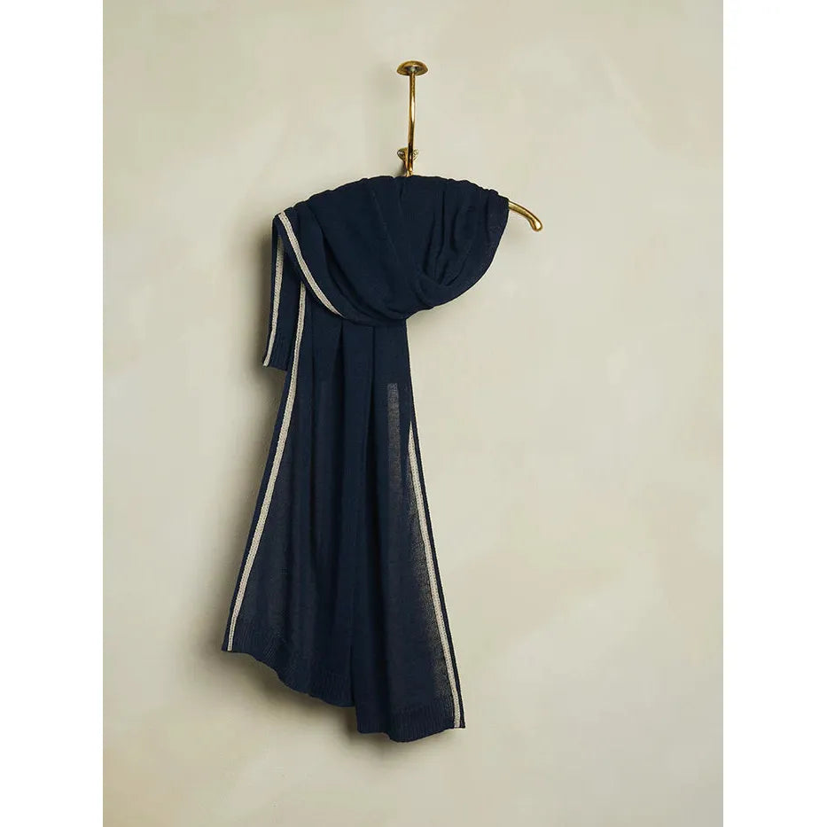 Fine Knit Linen Scarf - Navy