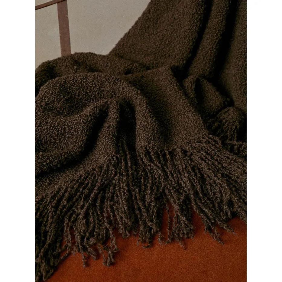 Handwoven Alpaca Blanket with Fringe - Cacao