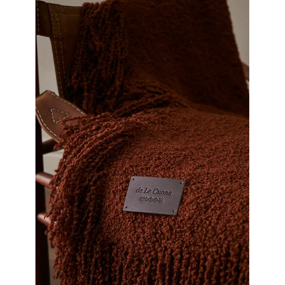 Handwoven Alpaca Blanket with Fringe - Rust