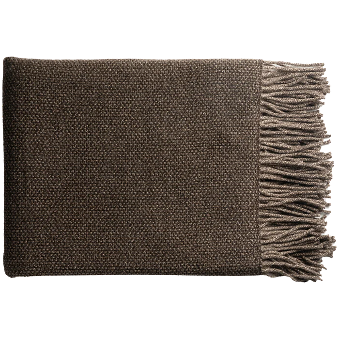 Mouline Cashmere Bed Throw with Fringe - Chocolate