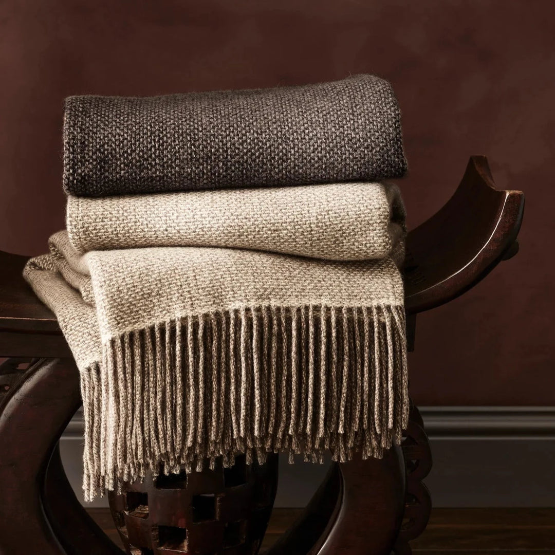 Mouline Cashmere Bed Throw with Fringe - Chocolate