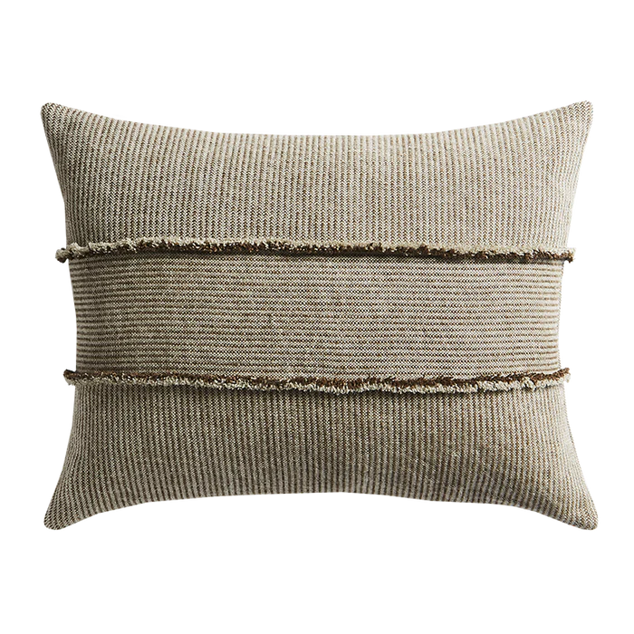 Salopette Cushion with Fringed Panels - Khaki