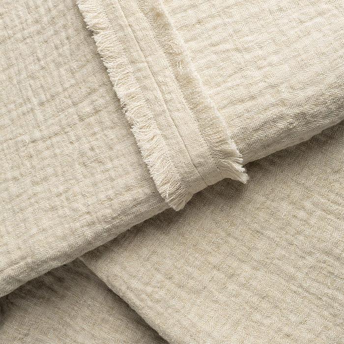 Sashiko Bed Throw with Fringe Detail - Calico