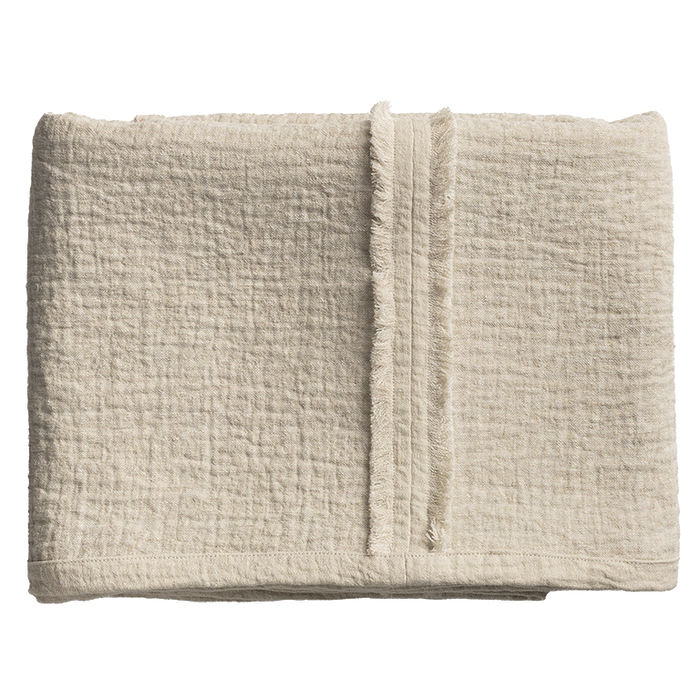 Sashiko Bed Throw with Fringe Detail - Calico