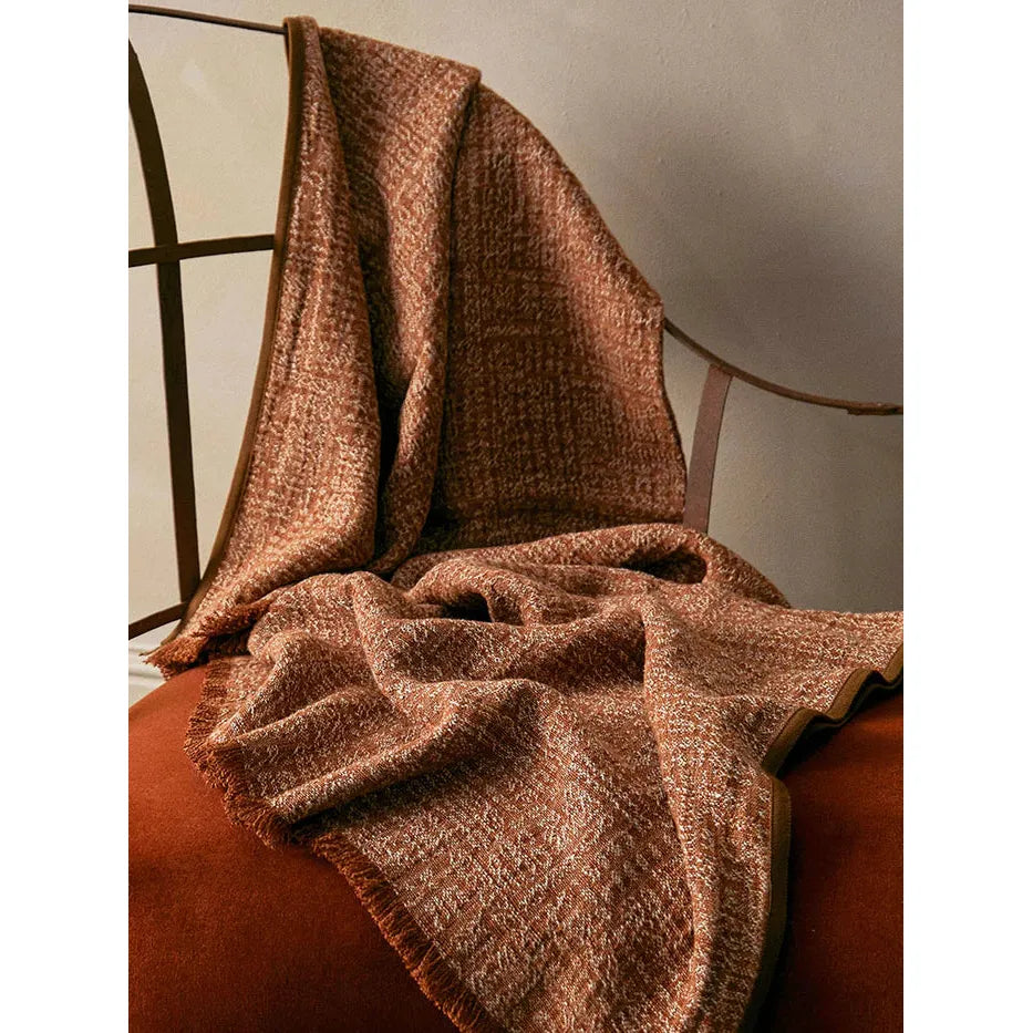 Tribal Linen Throw with Wool Binding - Earth