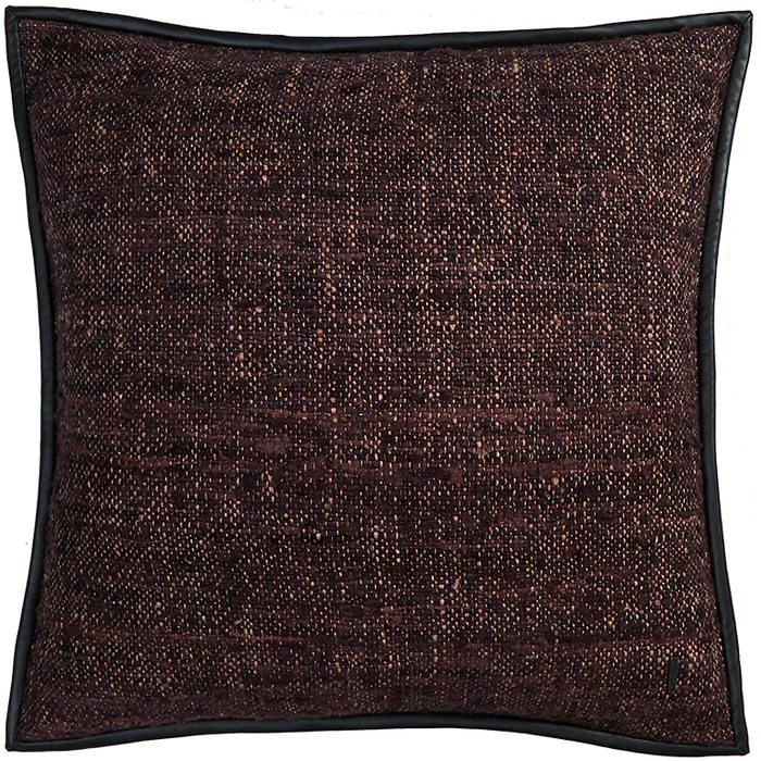Wild Silk Cushion with Leather Trim - Maroon
