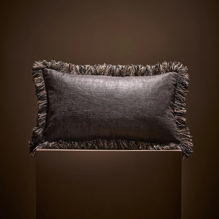 Mackintosh Cushion with Inserted Fringe - Anthracite