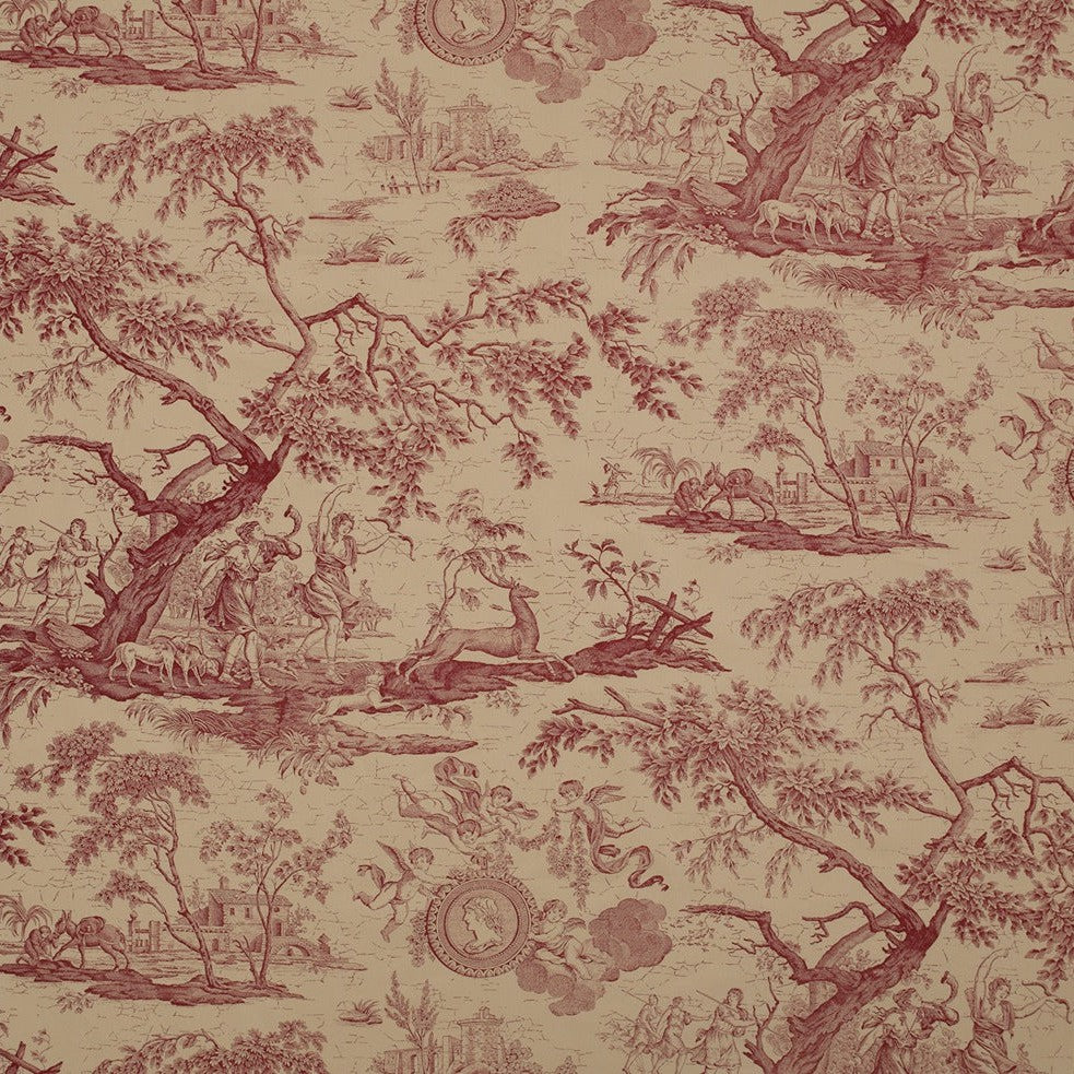 La Chasse - Burgundy on Ecru