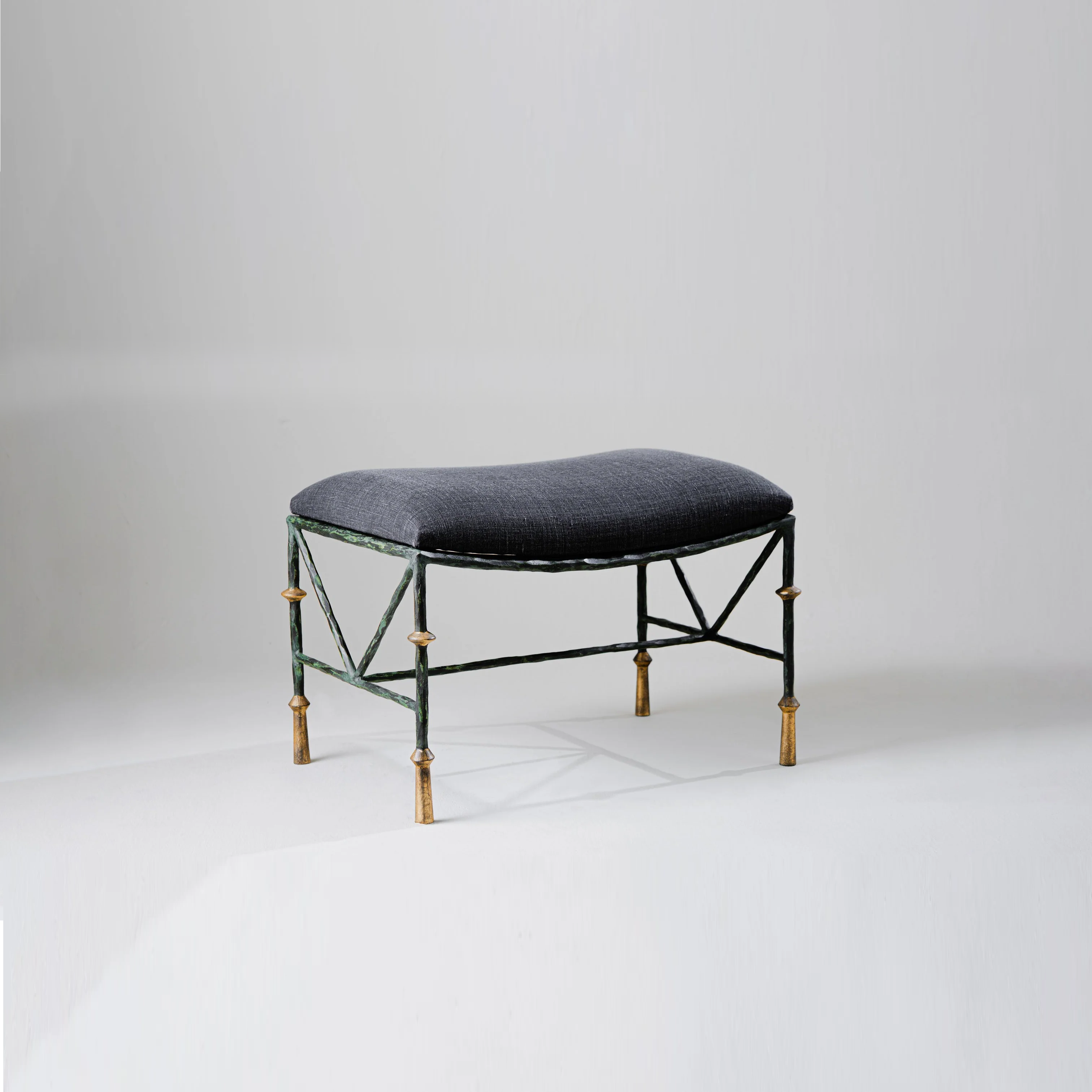 Stanley Curved Stool - Verdigris and Gold with Seat Pad