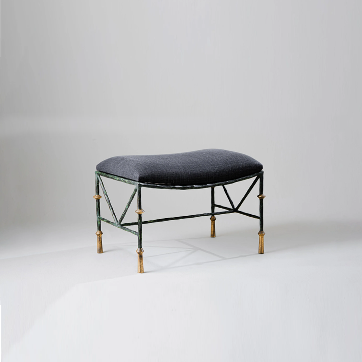 Stanley Curved Stool - Verdigris and Gold with Seat Pad