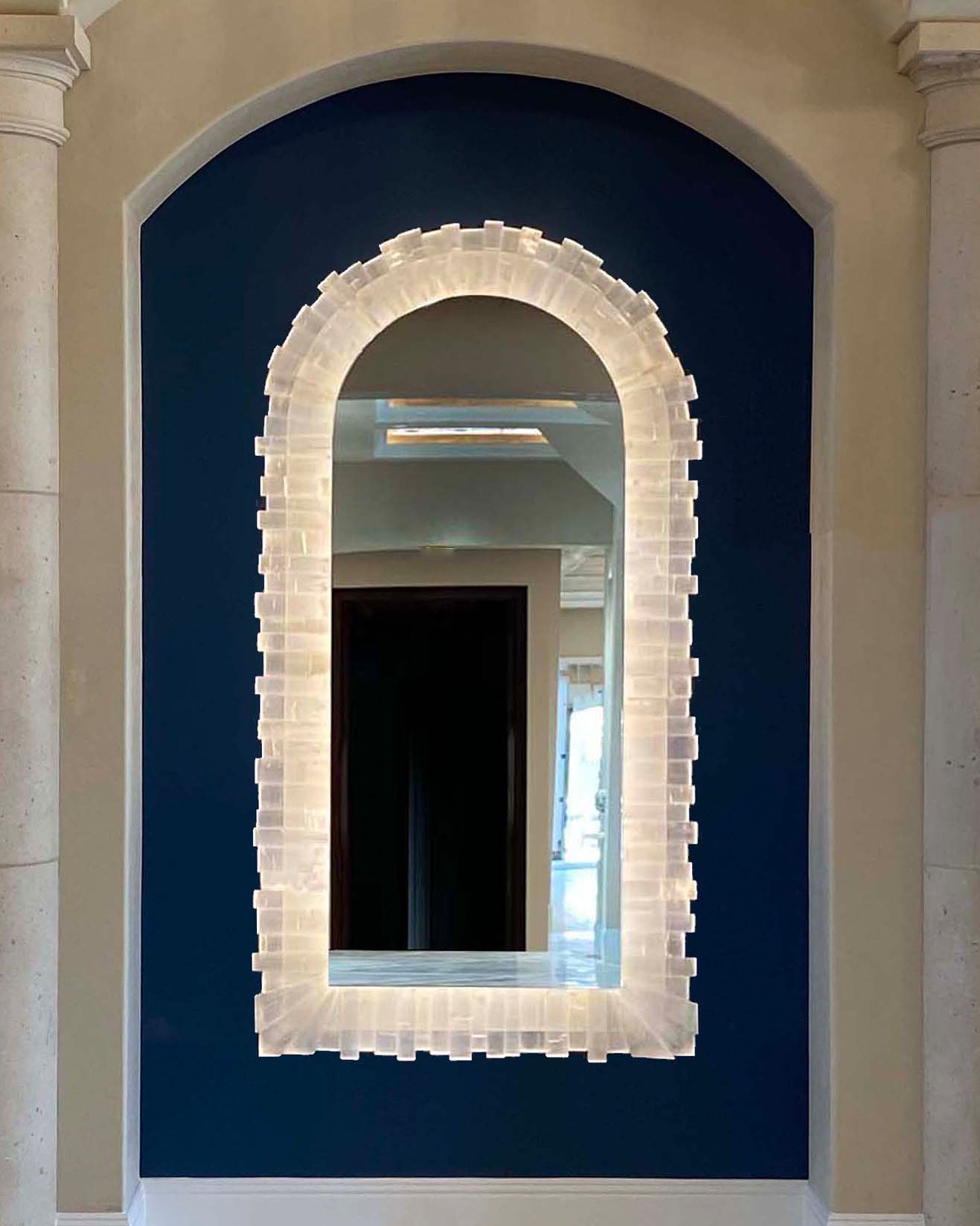 Arched Selenite Mirror Lit