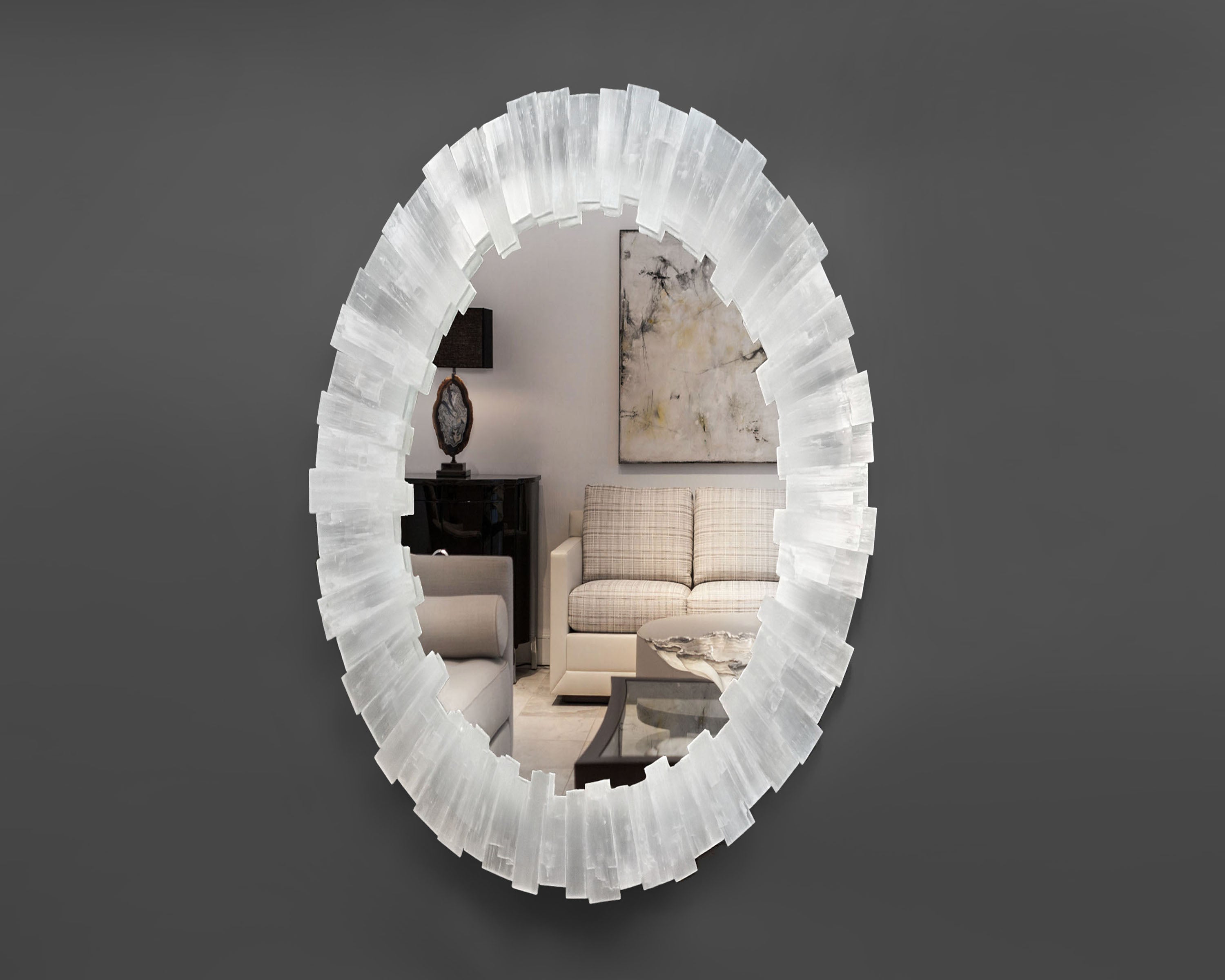 Oval Selenite Mirror Lit