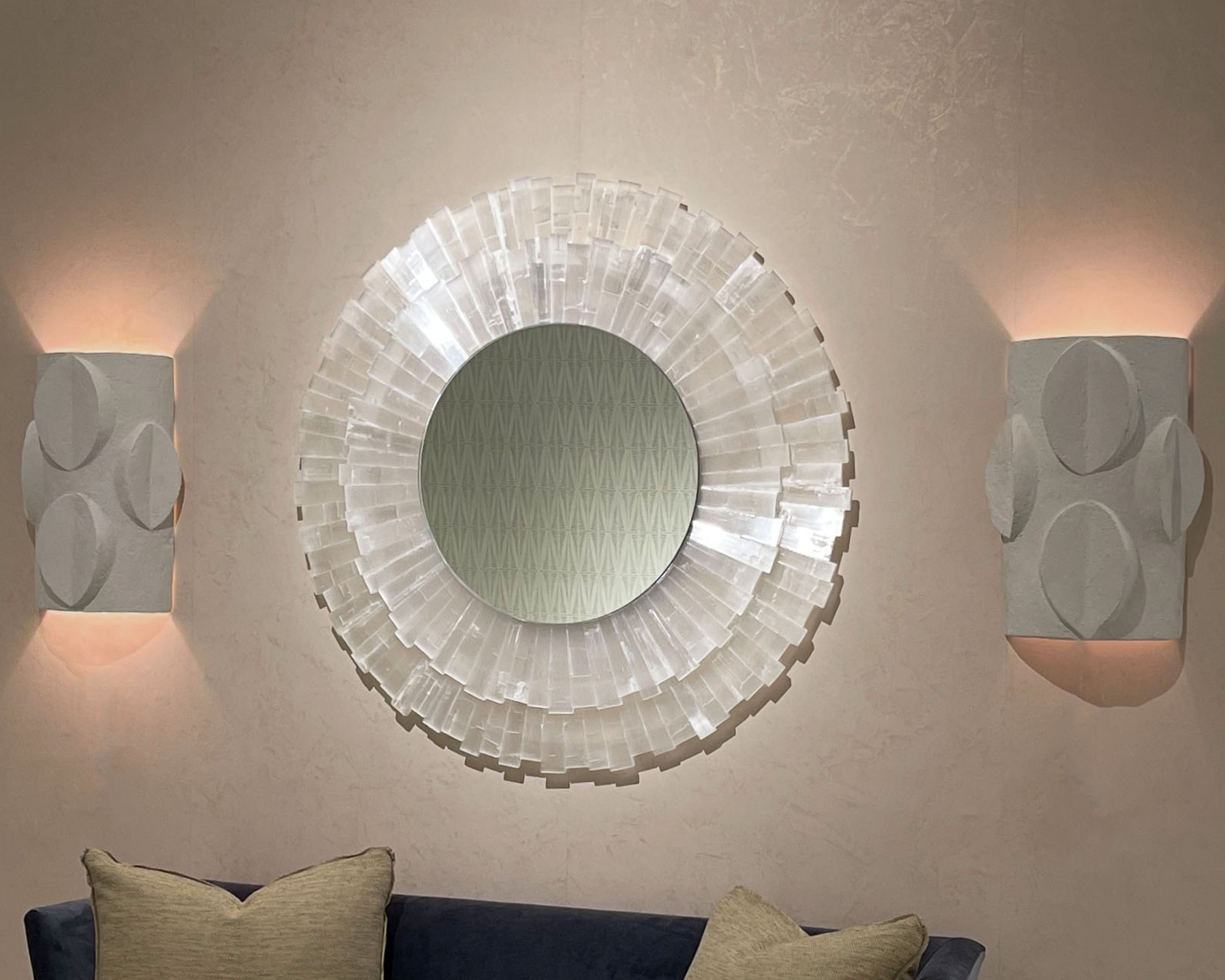 2 tier round Selenite Mirror