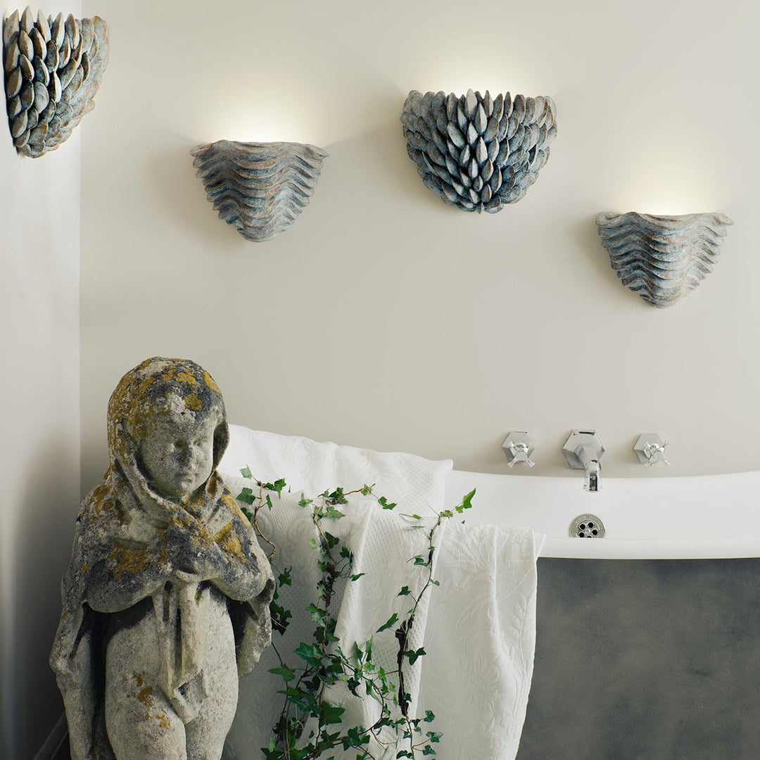 Mussel Shell Uplighter Large - Blue Verdigris with Etched Gold