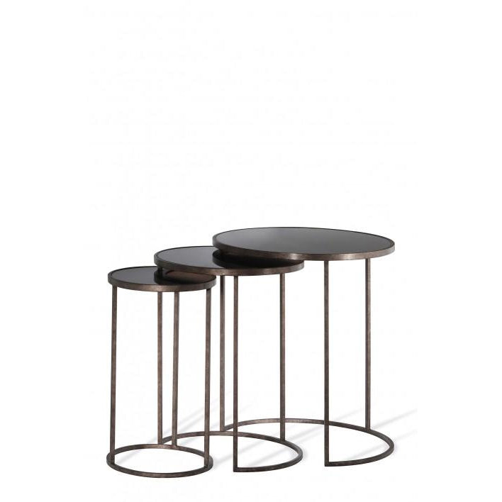 Salvatore Nest Of Tables - Burnt Silver - Black Glass