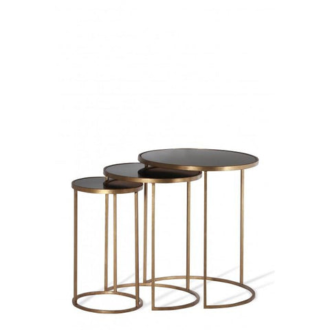Salvatore Nest Of Tables - French Brass - Black Glass