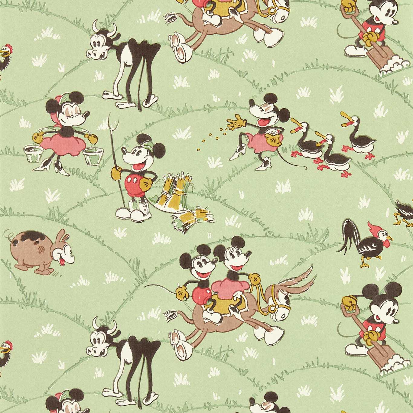 Mickey At the Farm Wallcovering - Macaron Green