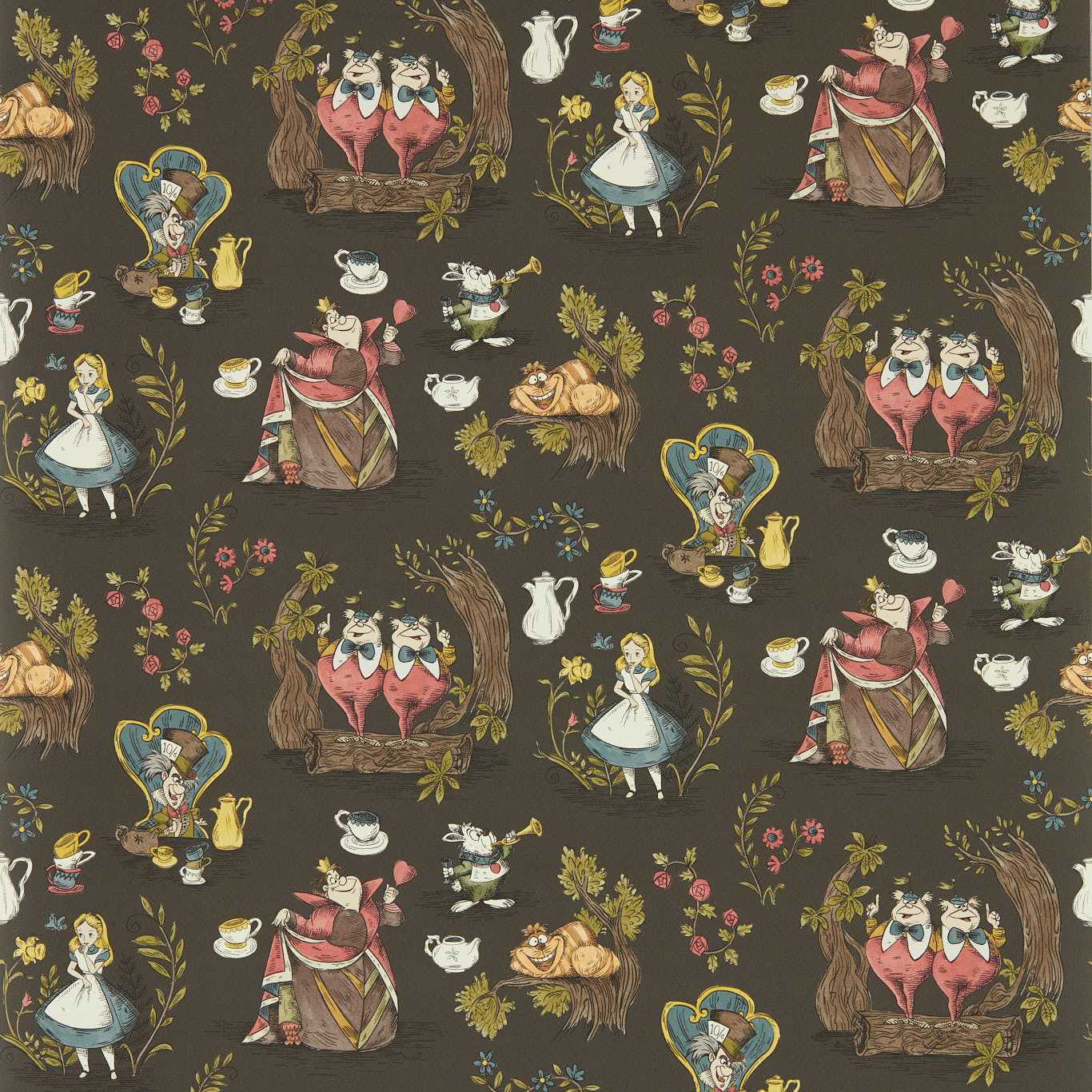 Alice in Wonderland Wallcovering - Chocolate