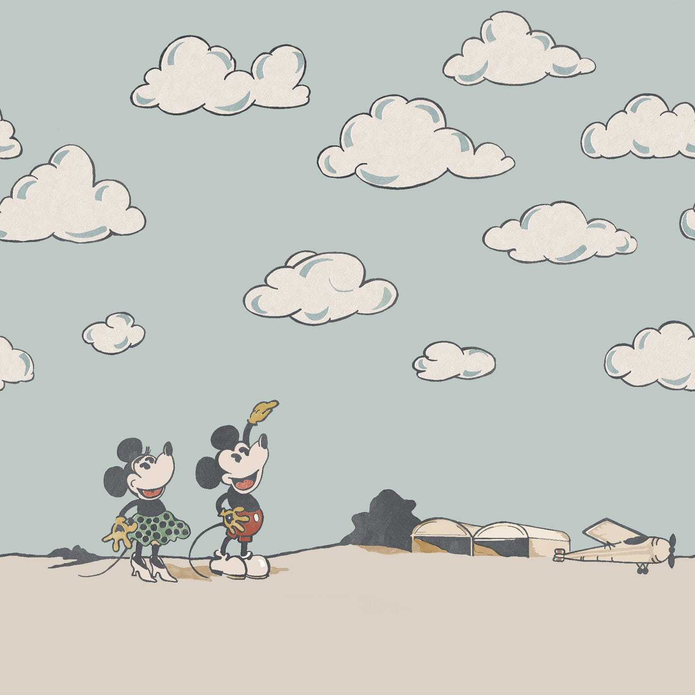 Mickey In the Clouds Wallcovering - Sea Salt