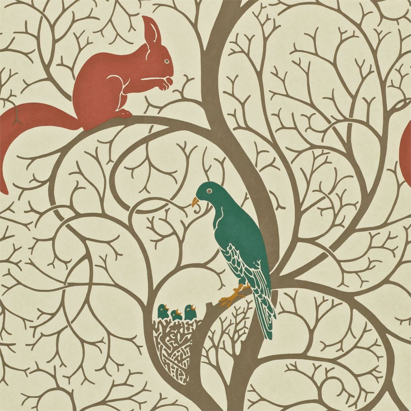 Squirrel & Dove - Teal / Red