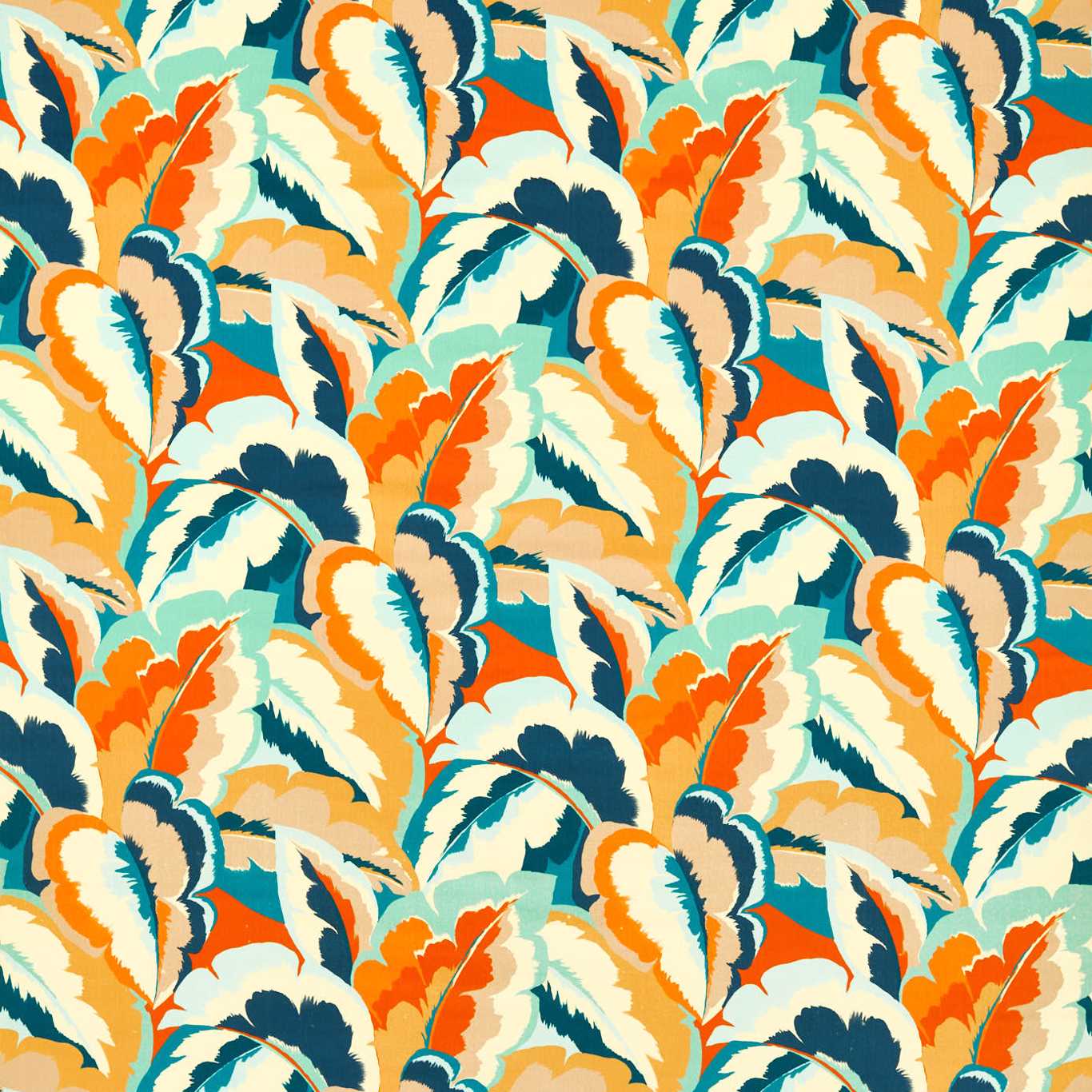 Calathea Fabric - Azul / Onsen / French Ochre / Paprika Velvet