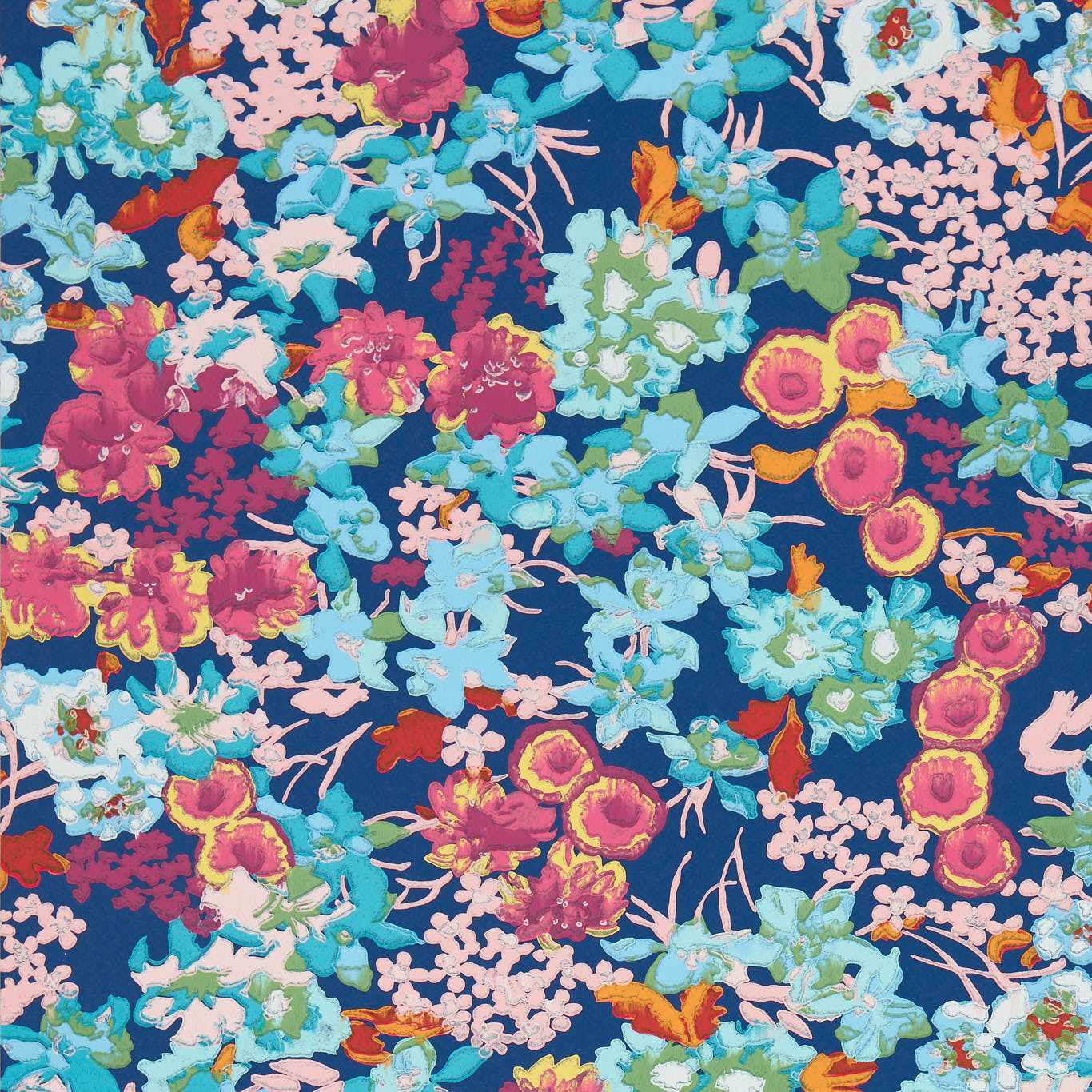 Wildflower Meadow Wallcovering - Lapis / Carnelian / Aquamarine