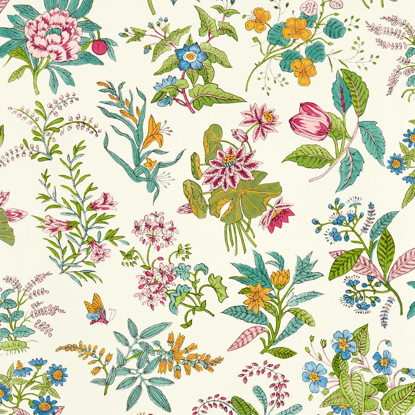 Woodland Floral Wallcovering - Peridot / Ruby / Pearl