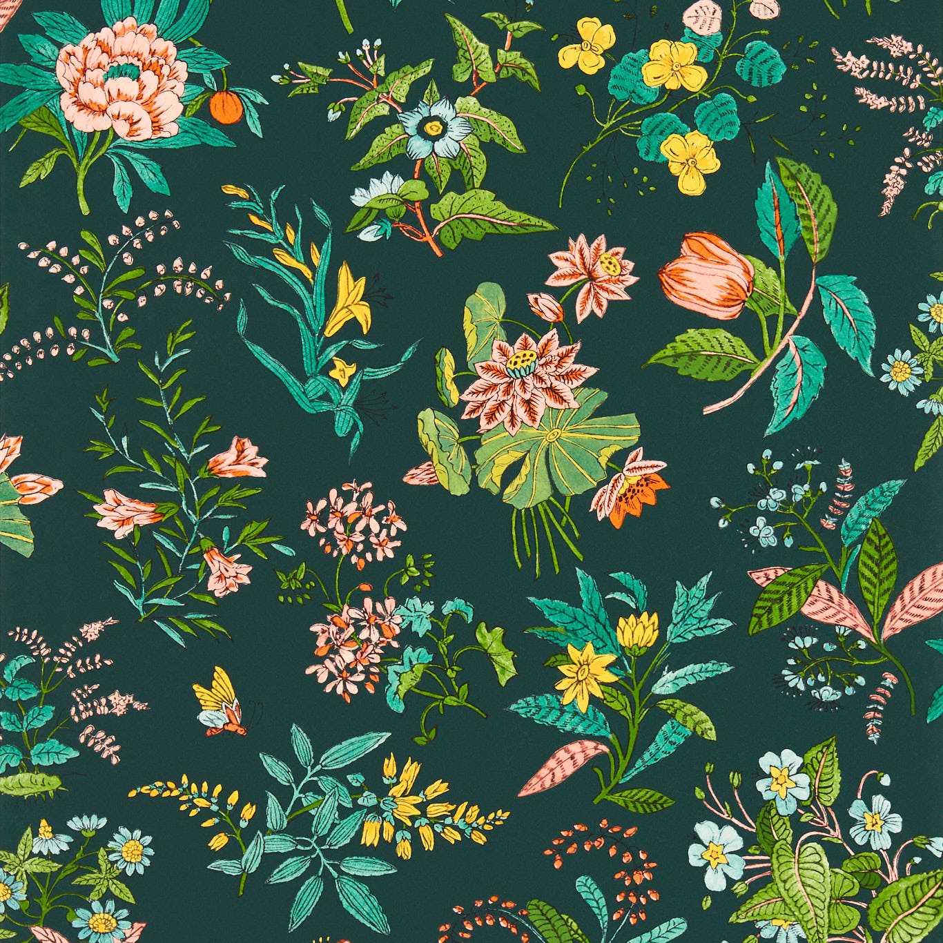 Woodland Floral Wallcovering - Jade / Malachite / Rose Quartz