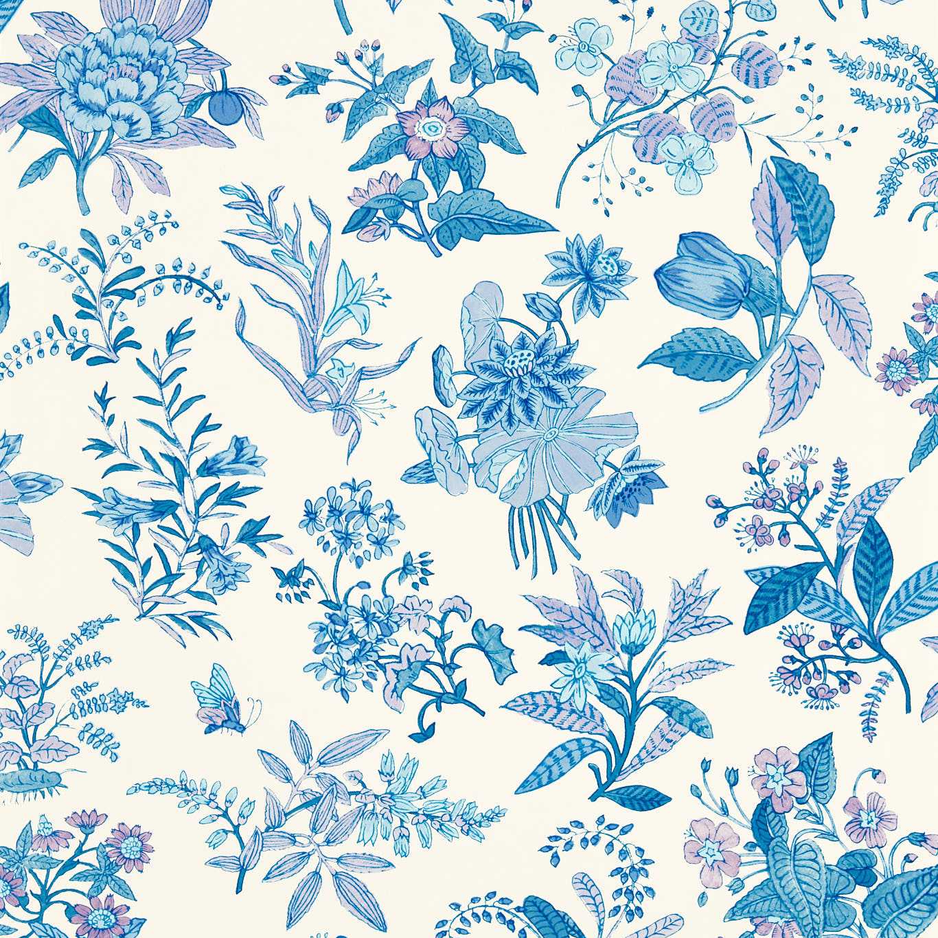 Woodland Floral Wallcovering - Lapis / Amethyst / Pearl