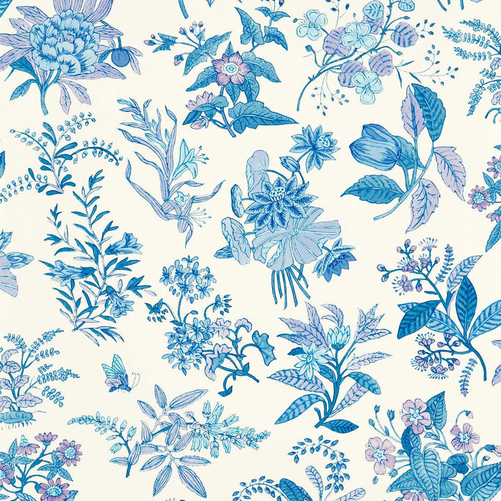 Woodland Floral Wallcovering - Lapis / Amethyst / Pearl